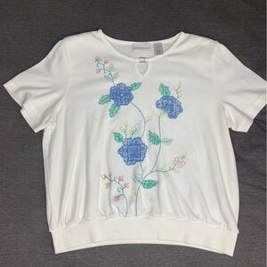 Vintage Alfred Dunner Embroidered Blue Flower Shirt
